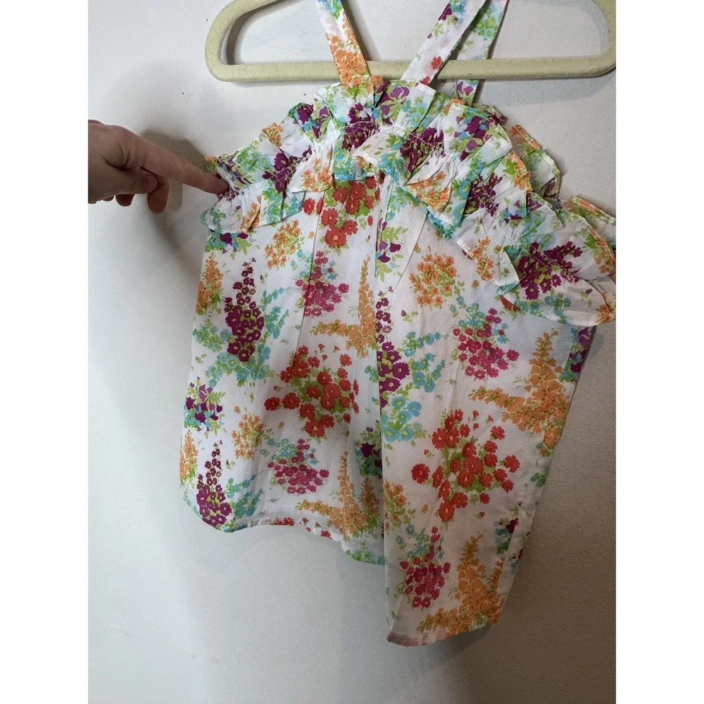 Janie And Jack Tank Top Girls 6 Multicolor Floral Ruffle Strap Camisole‎ Summer